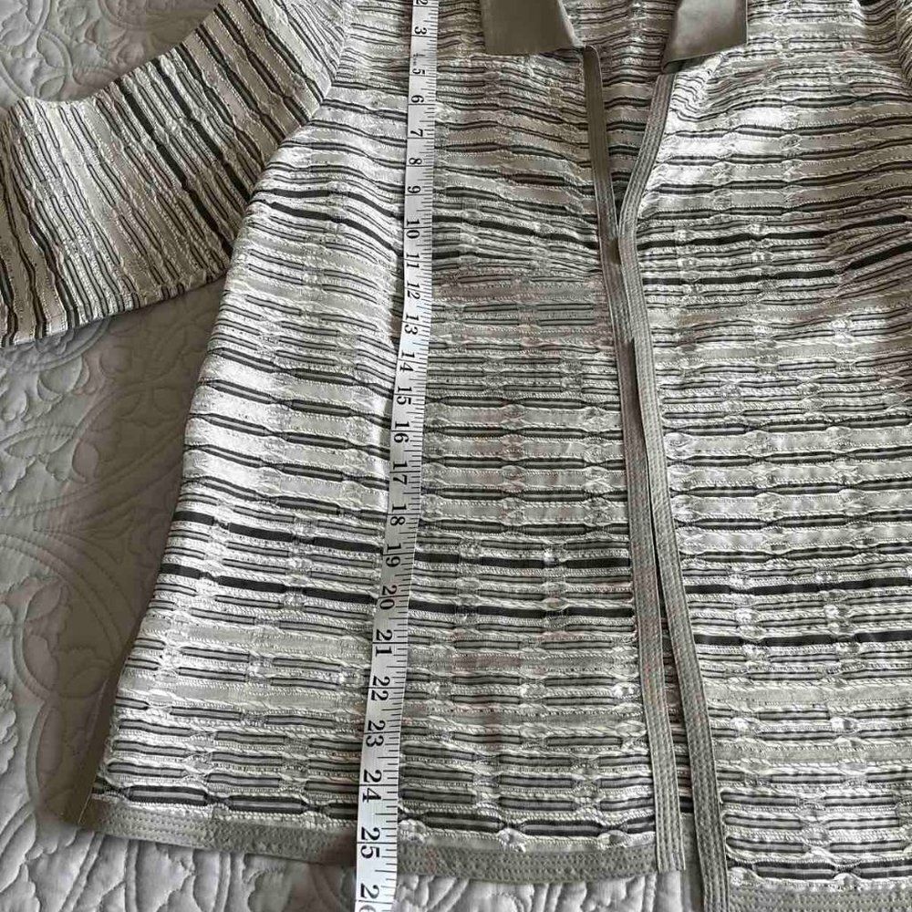 Lafayette 148 New York Gray Shimmer Stripe Open Open Jacket Lightweight sz M - Picture 9 of 11